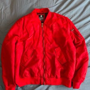 Rocawear Satin Bomber Jacket Full Zip Red Y2K Skate Size Large